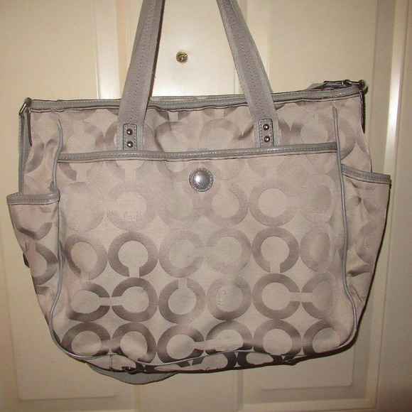 Coach Beige Op Art Signature Diaper Baby Tote Bag 16981 - Picture 1 of 11